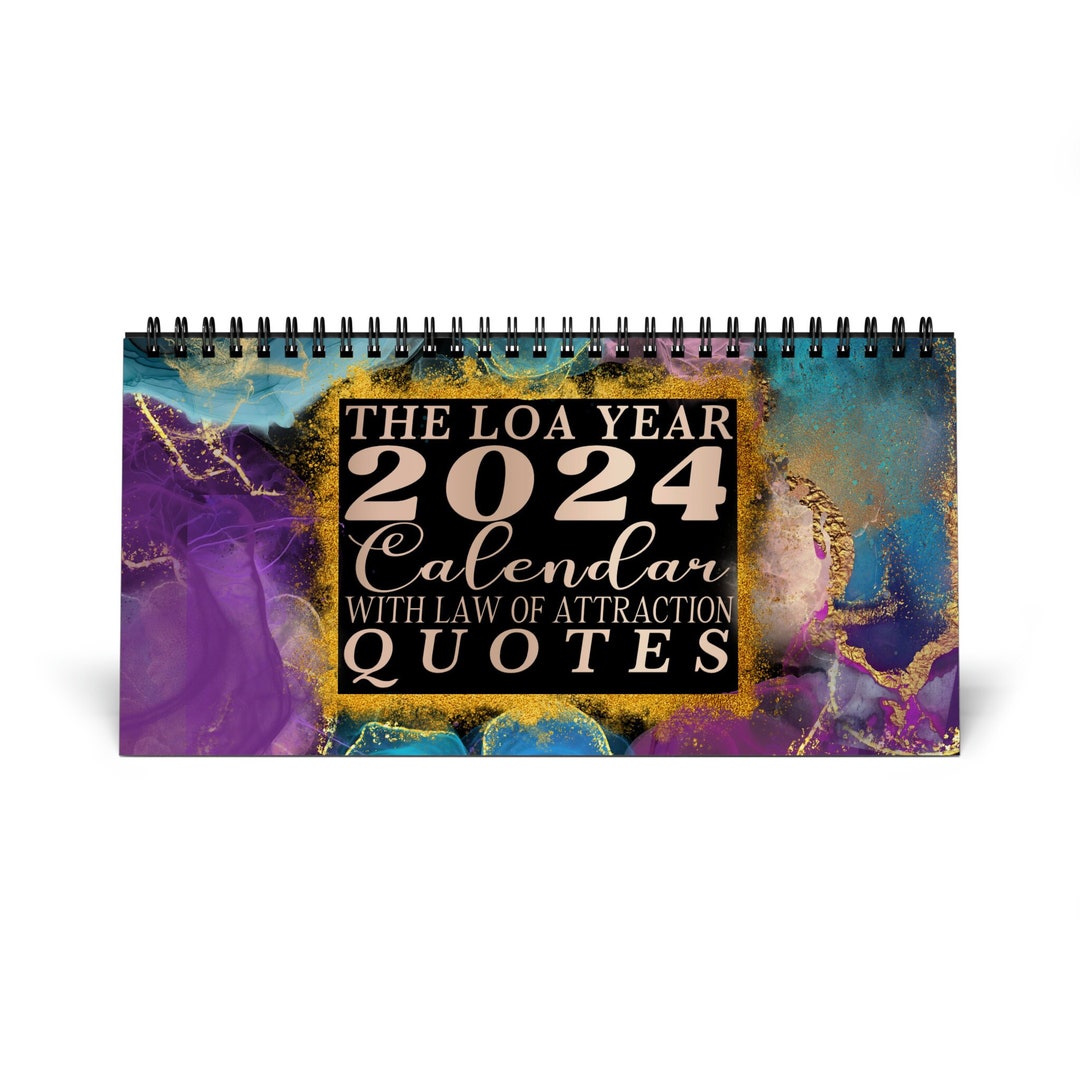2024 Calendar With Law of Attraction Quotes, Watercolor LOA Desk
