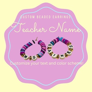 Pendientes de regalo con nombre de maestro, pendientes personalizados con nombre de maestro y letra