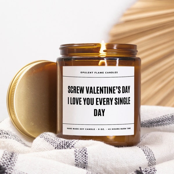 Screw Valentine's Day Scented Soy Candle Amber Jar 9oz| Valentine's Day Gift | Gift for Her | Gift For Him | Anniversary Gift| Funny Candle