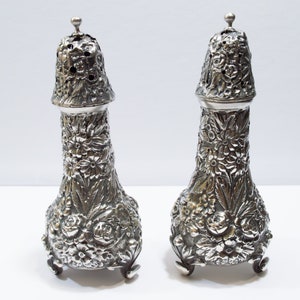 1 Pair of Vintage Baltimore Sterling Silver Repousse Salt & Pepper Shakers