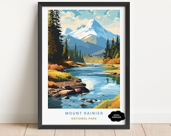 Mount Rainer Travel poster Digital Download Mount Rainer  National Park Art Print Mount Rainer Wall Print For Park Gift Wall Hanging Poster