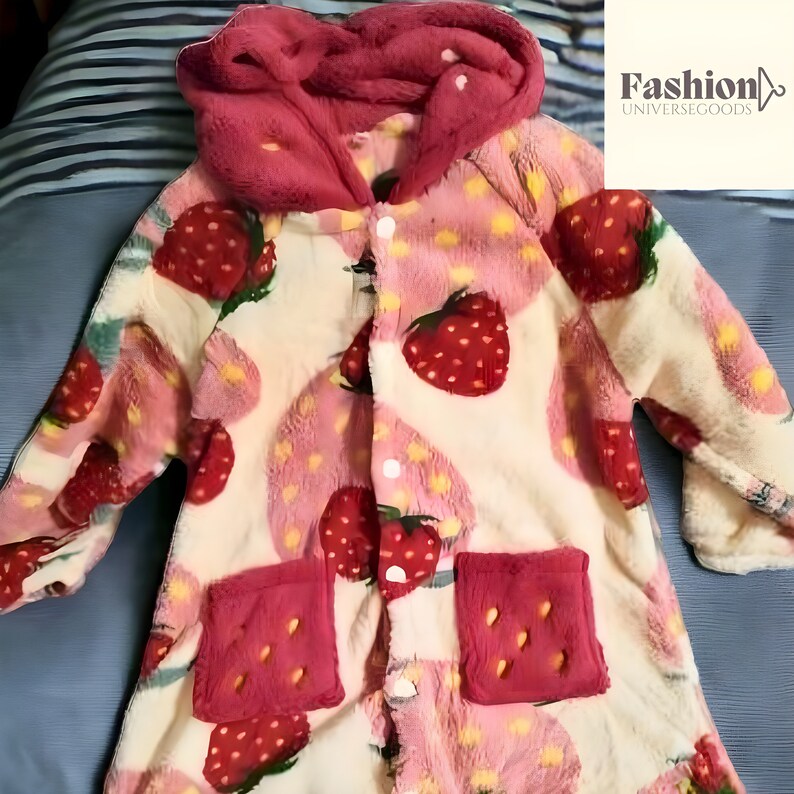 Womens Red Fleece Strawberry Robe Pajamas Red Strawberry Oversized