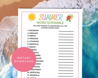 Summer Word Scramble, Juegos de fiesta de trabajo, Rompehielos, Fiesta en la piscina, Actividades de verano para adultos, Juegos de fiesta de verano, Juego de verano imprimible