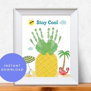 Pineapple Summer Handprint Art, Preschool, Pre-K, Daycare, Summer Camp Art Project, Activity for Kids, Toddlers, Handprint Art