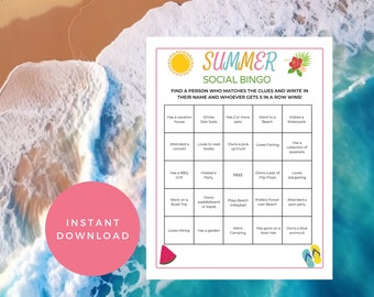 Summer Bingo, Summer Game, Summer Games for Adults, Summer Activities, Summer Party Favor