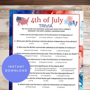 4th of July Trivia, American Trivia Game, 4th of July Game, Patriotic Game, Independence Game, US States Game, Printable Games