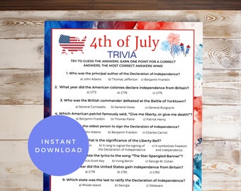 4th of July Trivia, American Trivia Game, 4th of July Game, Patriotic Game, Independence Game, US States Game, Printable Games