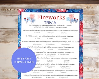 Fireworks Trivia, Independence Day Trivia, Fourth of July Trivia, Printable Trivia, American Trivia Game, Icebreaker