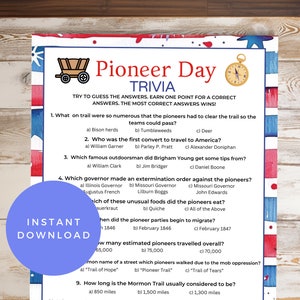 Pioneer Day Trivia, History Trivia, Printable Trivia, Icebreaker, Office Party Games