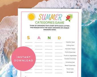 Summer Categories Game, Printable Summer Game for Kids & Adults, Scattergories, Summer Activities, Summer Game, Pool Party Game