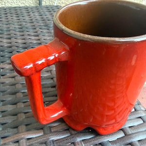 Vintage Frankoma Pottery Flame Red Orange Footed Coffee Mug c1