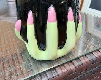 Cobwebs & Cauldrons Witch Hands Spiderwebs Halloween Coffee Tea Mug Black