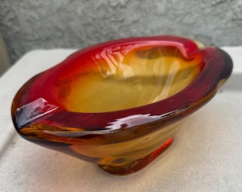 Vintage 1960S Murano Sommerso Orange Yellow Red Large Glass Ashtray MCM