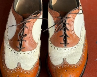 Vintage Footjoy Classic Golf Shoes Leather Brown White Wing Tips