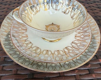 Vintage 1950S Bavaria germany Teacup Saucer And Plate Trio Tea Set