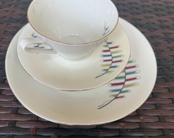 Winterling 1950s  Bavaria German porcelain 3 Piece teaCup Saucer Plate gold trim