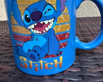 Disney Stitch Mug 20 oz Blue Glitter Coffee Cup Collector LILO & Stitch
