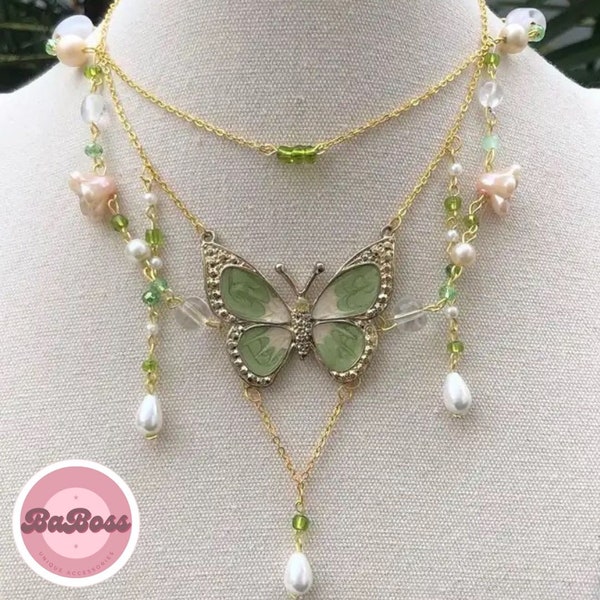 Cute Fairy Green Butterfly  Necklace