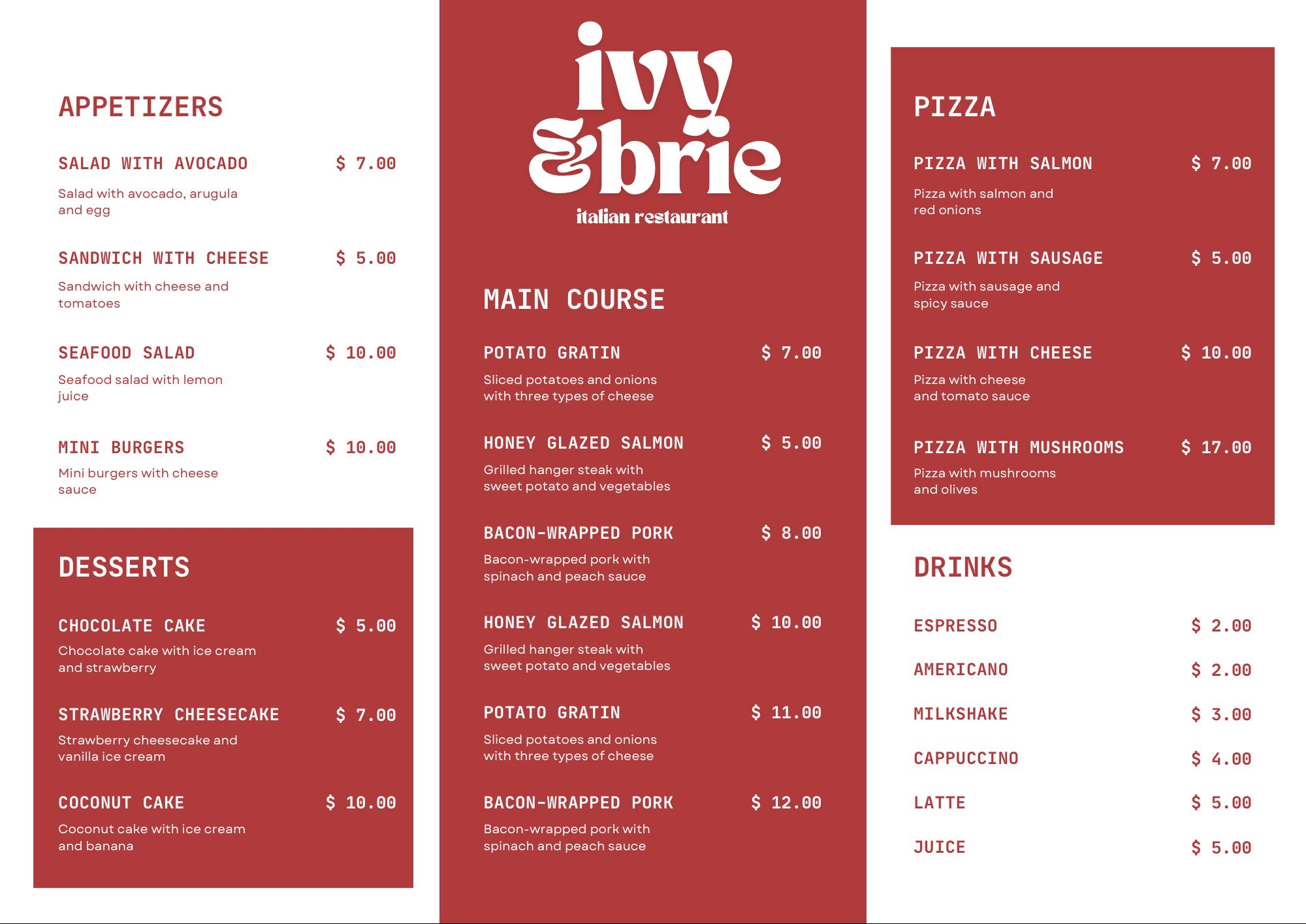 White and Maroon Restaurant Menu | Canva Menu Template | Customisable ...