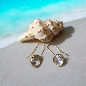 Golden earrings with clear zirconia stone in 18K gold plating, gift for women