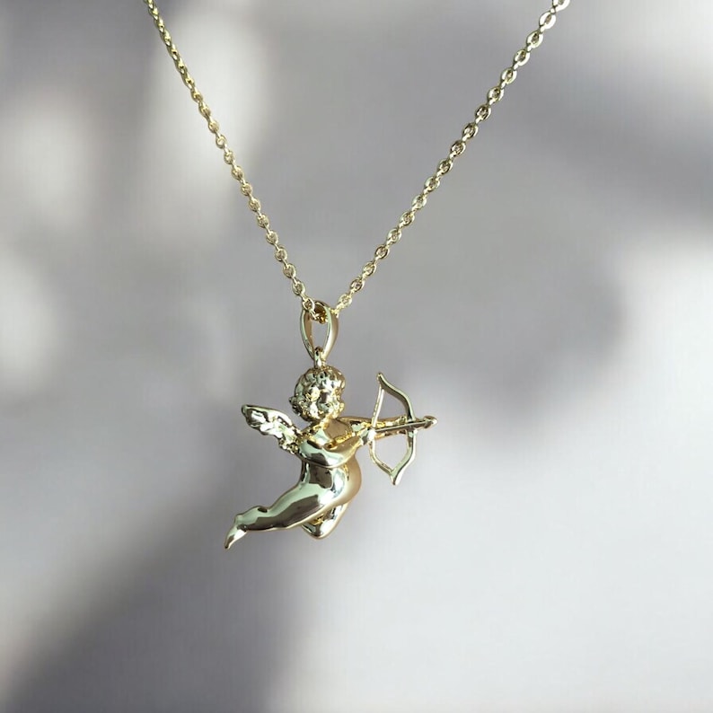 Cupid Accessory Delicate 18K Gold Chain With Cupid Pendant, Baroque Guardian Angel ...