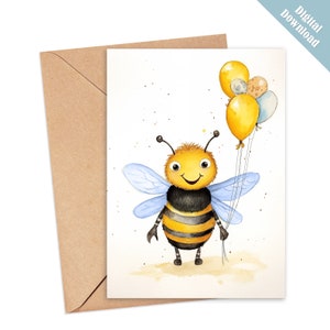Eine kleine Feier-Honigbiene-Gruß-Karte | Sofortdownload | Bienen Illustration | Geburtstagskarte | Bienen Kunst | Imker | Honigbiene Art
