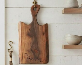 Personalized Live Edge Charcuterie Board with Handle in Black Walnut, Maple or Cherry Wood