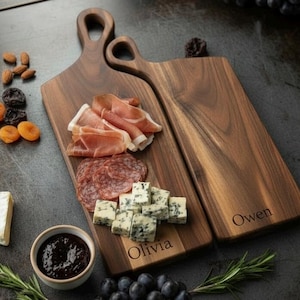 Personalized Nesting Charcuterie Board Set | Engraved Maple Walnut Cutting Board | Couples Gift