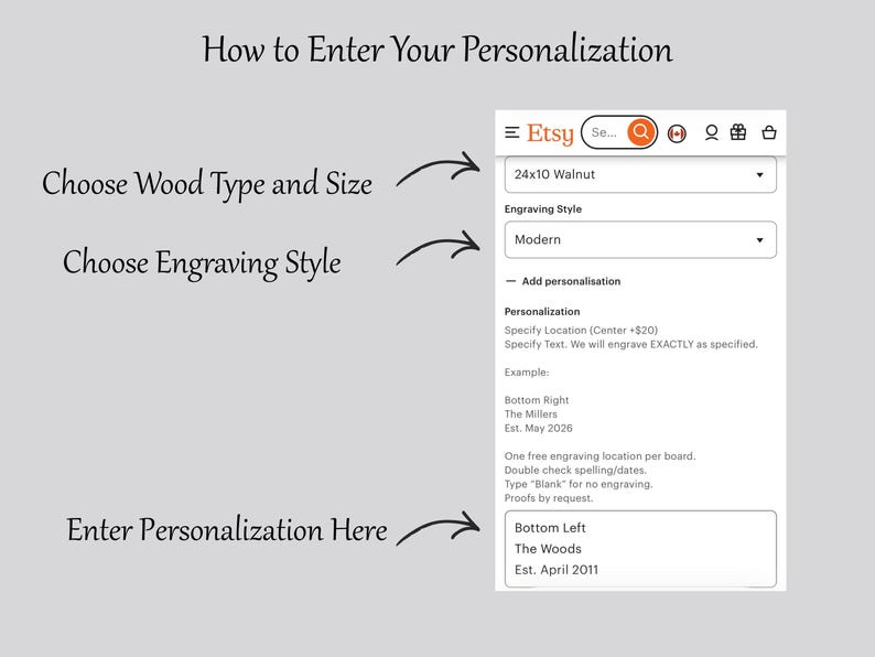 How to order personalized charcuterie board with engraving customization instructions for gifting