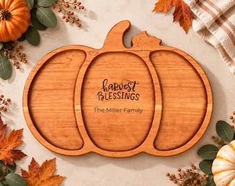 Personalized Cherry Wood Pumpkin Serving Tray | Charcuterie Board, Fall Decor