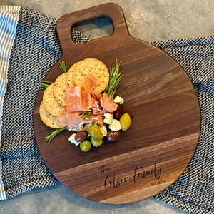 Personalized Black Walnut Charcuterie Board, Round Cutting Board with Engraving, Handmade Serving Board Housewarming & Wedding Gift, 12-Inch
