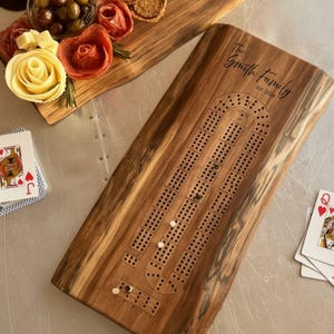 Personalized Live Edge Cribbage Board, Custom Engraved Crib Set