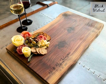 Personalized Live Edge Charcuterie Board in Black Walnut, Maple or Cherry Wood