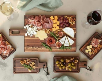 Personalized Cheese Board Set, Engraved Charcuterie with 4 Mini Boards