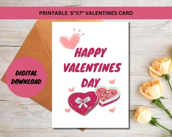 Printable valentine card, foldable card, chocolate heart valentine card, 5"X7" greeting cards.