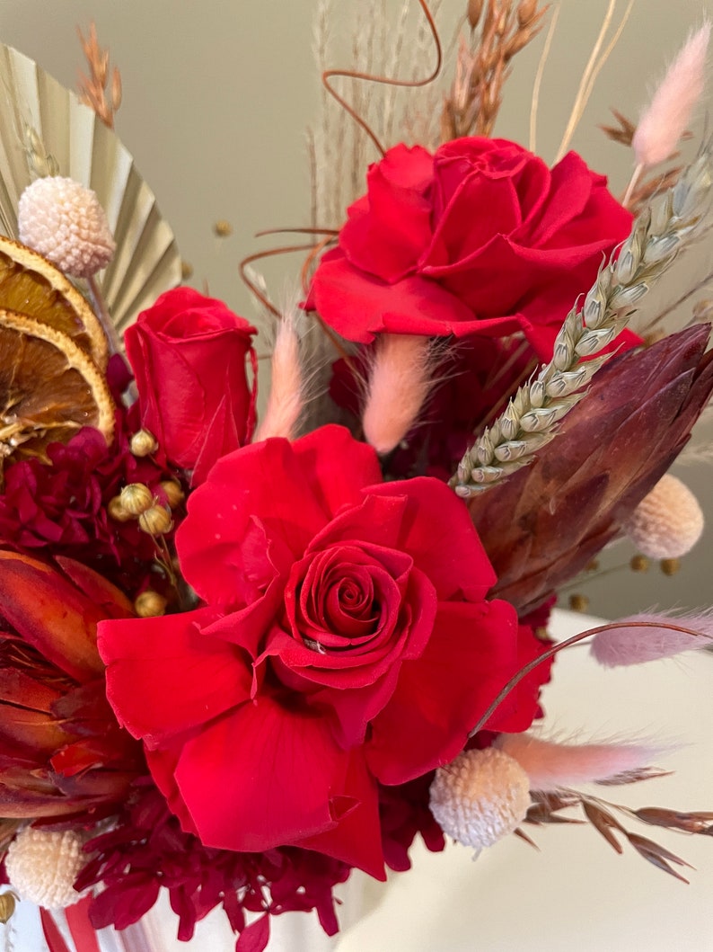 Natural Dried Flowers Arrangement With Red Preserved Roses Dried Flower