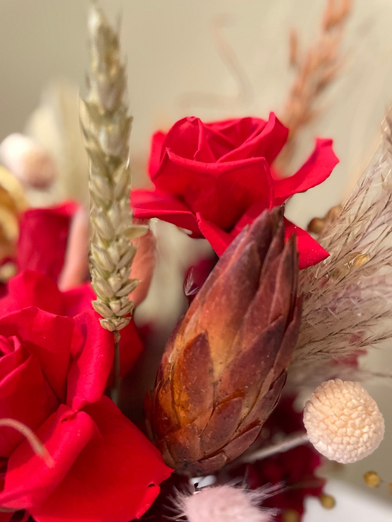 Natural Dried Flowers Arrangement With Red Preserved Roses Dried Flower