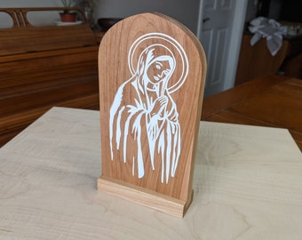 Virgin Mary Wooden Engraved Sign for Desktop or Shelve