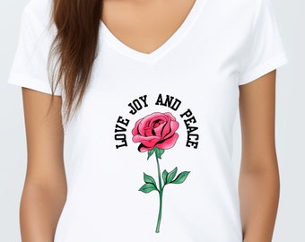 Love Joy and Peace Tshirt, Trendy Tshirt, V-Neck Tshirt, Mother's Day Shirt, Mom Shirt