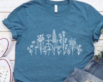 Wildflower T-shirt, Minimalist Shirt, Spring Tee, Floral Shirt, Mother's Day Gift, Gift for Her, Women's Graphic Tshirt