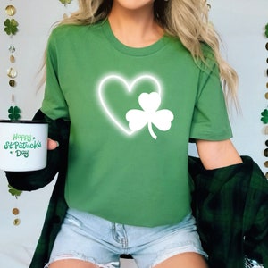 St Patricks Day Tshirt, Green Tshirt, 3 leaf clover tshirt, heart tshirt, womens tshirt, womens tee, cute tshirt, trendy tshirt, fun tshirt