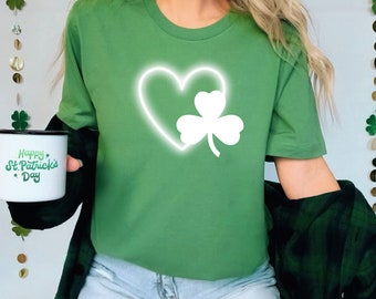 St Patricks Day Tshirt, Green Tshirt, 3 leaf clover tshirt, heart tshirt, womens tshirt, womens tee, cute tshirt, trendy tshirt, fun tshirt