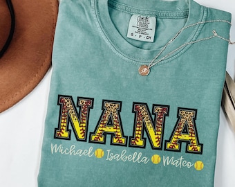 Personalized Nana Softball Shirt, Cute Softball Shirt for Mama, Mimi Softball Gifts, Grandma Softball Tee, Custom Name Softball mom Shirt.