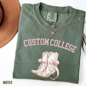 Custom College Comfort Colors Shirt Personalized Coquette Cowgirl University Shirt Custom School tee Personalized School tee University Tee.