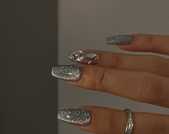 winter nails|press on nails set|gel|handmade nails|blue nails