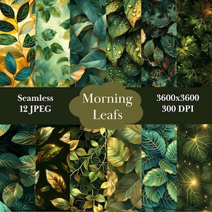 Morning Leafs Awakening: patrón sin costuras inspirado en la naturaleza fresca para decoración y manualidades serenas