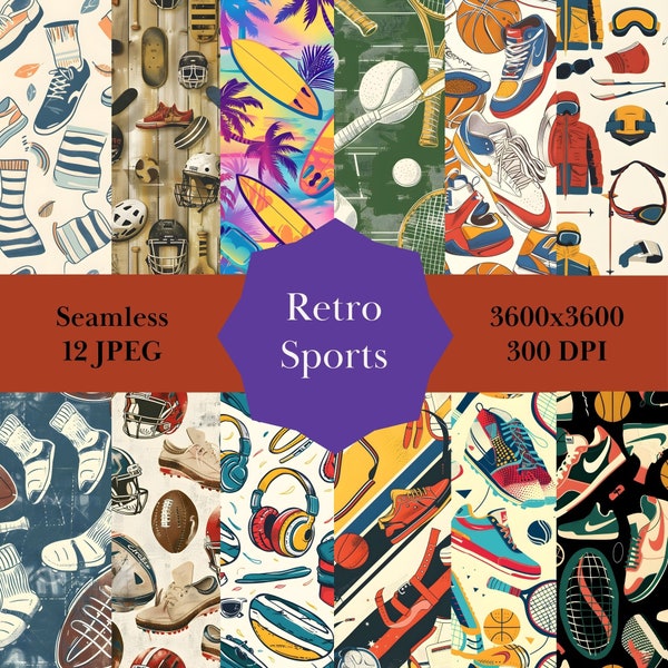 Retro Sports Seamless Pattern: Vintage Athletic Aesthetics of the 70s and 80s