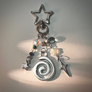 silver night spiral keychain / bag charm! cute small and simple y2k keychain,  cute accessory for a purse, bag or car keys, indie star charm
