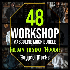 Masculine Gildan 18500 Hoodie Male Mockup Bundle, Front Back Pair Mockup, Black and White Gildan Hooded Sweatshirt