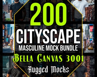 Masculine T-Shirt Mockup Bundle, Cityscape Black and White (Digital Download)